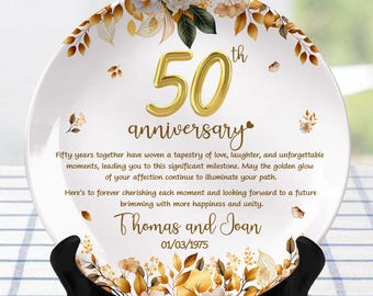 Personalized 50th Anniversary Gift For Parents, Golden Wedding Plastic Plate, 50 Year Anniversary Plastic Plate, 50th Anniversary For Wife