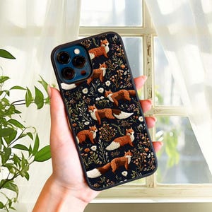 Forest Foxes Phone Case, Floral Fox Effect Phone Cover, Animal Fox Lover Gift, Floral Fox Lovers Gift, Animal Gift Phone Case, Fox Gift