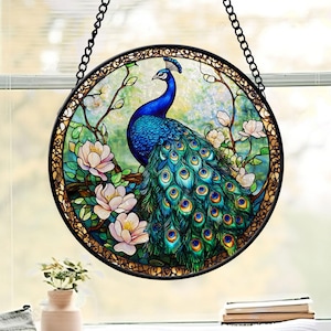 Handgemaakte faux gebrandschilderd glas pauw, pauw suncatcher elegant raam hangend, tuinhuisdecor, pauw glaskunst, cadeau voor moeder