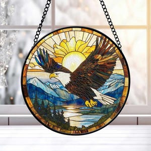 Faux Stained Glass Eagle Suncatcher, Bald Eagle Window Hangings Ornament, Wild Eagle House Decor,  Patriotic Eagle Decor, Eagle lover gifts