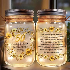 Personalized 50th Anniversary Gift For Parent, Golden Wedding Jar Light, 50 Year Anniversary Gift, 50th Anniversary Gift For Husband Wife