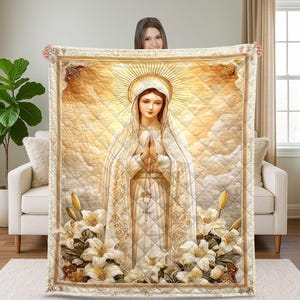 Virgin Mary Quilt Blanket, Catholic Religious Bedding Gift, Our Lady of Grace Comforter, Blessed Mother Throw Blanket for Prayer Room