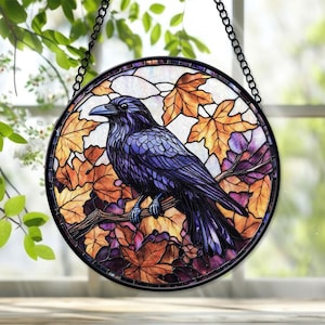 Gothic Raven Faux Stained Glass, Raven Suncatcher, Black Crow Window Decor, Black Raven Glass, Gothic Crow Window Hanging, Housewarming Gift