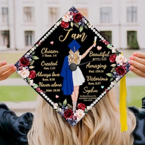 Personalized Graduation Cap Topper, I Am Chosen Created Loved, Grad Gift For Her, Class of 2025 Graduation Topper, Graduation Cap Topper