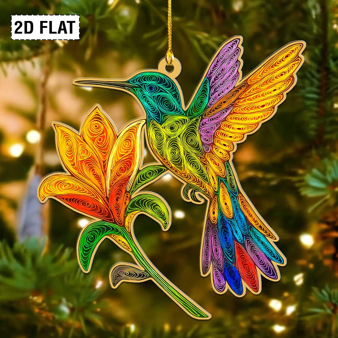 Custom Colorful Hummingbird Acrylic Ornament, Floral Paper Quilling ...