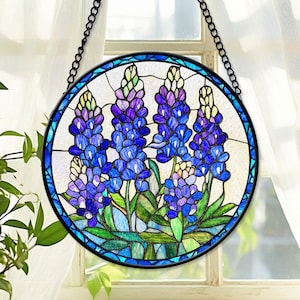 Texas Bluebonnet Suncatcher, Texas Bluebonnet Stained Glass Suncatcher, Texas State Flower Window Hanging, Bluebonnets, Texas Gift Decor