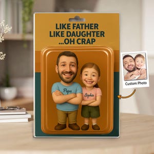 Benutzerdefinierter Papa und Kinder vom Foto Porträt Figur Action Display Block Plaque / Schlüsselbund, benutzerdefinierter Foto Faux 3D Cartoon Vater und Kinder