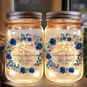 Personalized 65th Anniversary Gift For Parents, Anniversary Wedding Jar Light, 65 Year Anniversary Led Light, 65th Anniversary For Husband