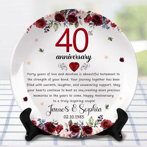 Personalised Ruby Wedding Anniversary Plate With 2 Platinu Bands