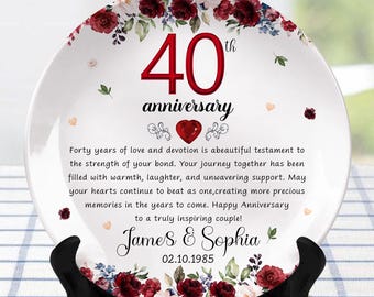 Personalized 40th Anniversary Gift For Parents, Ruby Wedding Plastic Plate, 40 Year Anniversary Plastic Plate, 40th Anniversary Keepsake