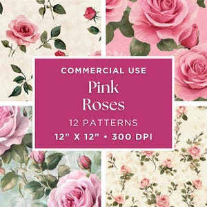 Shabby Chic Floral Digital Papers, Seamless Roses Backgrounds for Scrapbooking & Junk Journals, Printable Pack