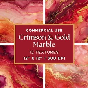 Red and Crimson Digital Papers | Light Gold Glitter Digital Paper | Red and Gold Marble Digital Paper | Marbled Paper Download