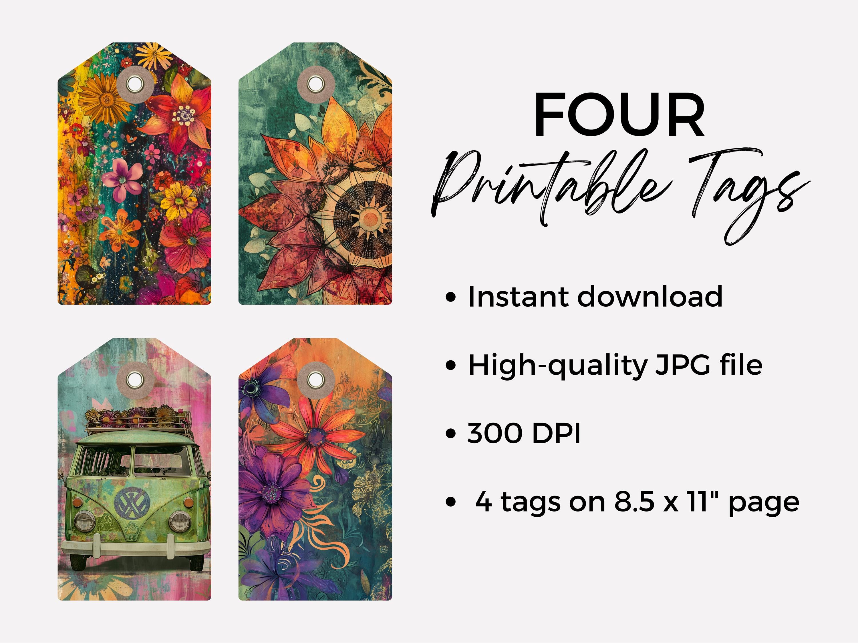 Hippie Junk Journal Tags, Printable Ephemera Kit, Vintage Boho Journal ...