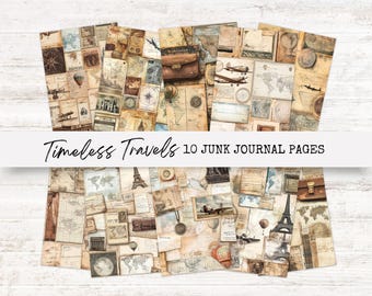 Travel Junk Journal Kit, Printable Ephemera, Vintage Scrapbooking Pages, Digital Downloads for Travelers