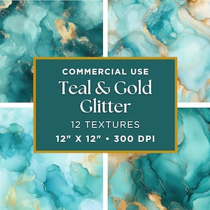 Emerald Green and Gold Digital Paper - Watercolor Marble Backgrounds for Scrapbooking and Planners