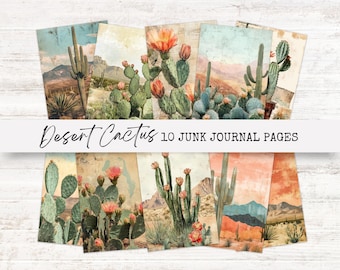 Desert Junk Journal Pages, Vintage Printable Cactus Papers, Digital Scrapbooking Collage, Boho Craft Supplies