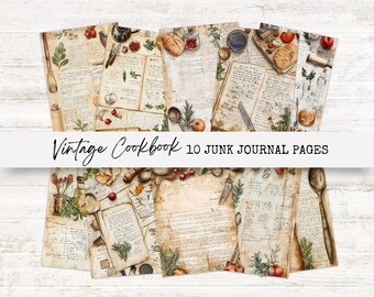 Recipe Junk Journal Kit, Digital Download, Vintage Kitchen Printable Pages, Scrapbook Ephemera for Crafting