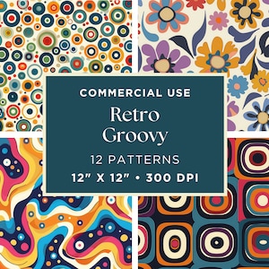Retro Groovy Digital Papers | Retro Patterns | Commercial Use | Scrapbook Paper | 70s Patterns | Hippie Digital Papers