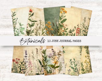 Herbal Junk Journal Seiten - Vintage botanische digitaler Download - druckbare Ephemera für Scrapbooking - Natur Collage Kit