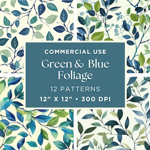 Digital Paper Branches And Leaves Pattern | Green Foliage Clipart | Watercolor Foliage Clipart | Wedding Invitations | Botanical Clipart