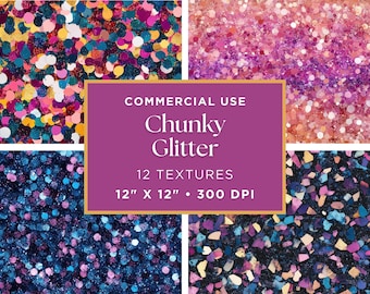 Chunky Glitter Digital Paper | High Resolution Glitter Digital Paper | Rainbow Glitter Confetti Digital Paper | Glitter Paper