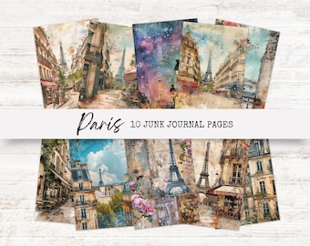 Paris Junk Journal Pages, Vintage Printable Ephemera, Digital Scrapbook Kit, Crafting Collage Sheets