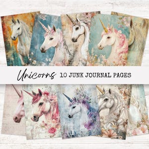 Unicorn Junk Journal Pages, Printable Fantasy Ephemera for Scrapbooking, Whimsical Digital Paper Set