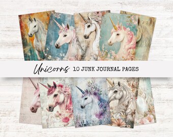Unicorn Junk Journal Pages, Printable Fantasy Ephemera for Scrapbooking, Whimsical Digital Paper Set