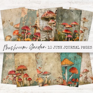 Junk Journal Kit Mushroom Garden | Digital Scrapbook Paper Kit | Botanic Vintage | Mushroom Garden Journal | Printable Garden Scrapbook Kit