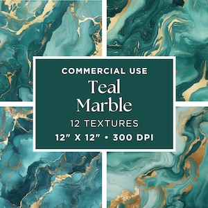 Digital Paper Teal Gold Marble | Mint Marble Digital Paper | Teal and Gold Agate Digital Paper | Marbled Paper Download | Instant Download