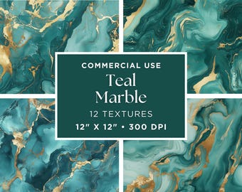 Digital Paper Teal Gold Marble | Mint Marble Digital Paper | Teal and Gold Agate Digital Paper | Marbled Paper Download | Instant Download