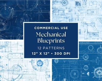 Digital Paper Technical Blueprints | Vintage Blueprint Junk Journal Pages | Teacher Gift | Antique Ephemera | Blueprints Scrapbook