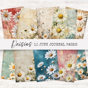 Daisy Junk Journal Pages | Vintage Daisy Junk Journal Pages | Junk Journal Printable | White Daisy Junk Journal Pages | 10 Scrapbook Pages