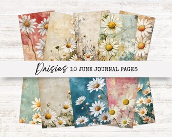 Pages du journal Daisy Junk | Pages vintage de Daisy Junk Journal | Journal indésirable imprimable | Pages de journal indésirable Daisy blanches | 10 pages de scrapbooking