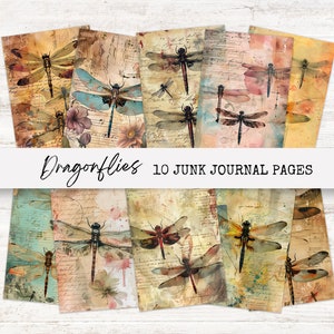 Junk Journal Folio Dragonfly | Dragonfly Junk Journal Papers | Vintage Journal Papers | Dragonfly Papers | Dragonflies Junk Journal Kit