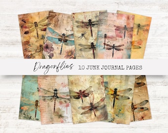 Junk Journal Folio Dragonfly | Dragonfly Junk Journal Papers | Vintage Journal Papers | Dragonfly Papers | Dragonflies Junk Journal Kit