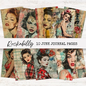 Rockabilly Junk Journal, Vintage Digital Paper, Retro Graphics, Printable Clipart for Scrapbooking Projects