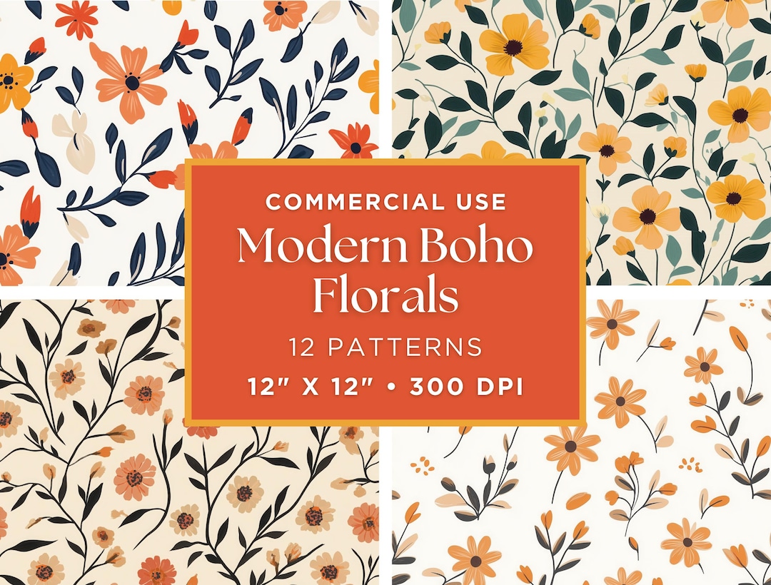 Boho Flower Floral Seamless Repeat Digital Pattern | Digital Download ...