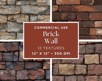 Brick Wall Textures Digital Paper | Seamless Rustic Patterns for Scrapbooking | Instant Download | Commercial Use | Grunge Brick Wall