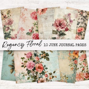 Pink Roses Junk Journal Pages - Vintage Floral Printable Kit - Shabby Chic Digital Download - Scrapbook Paper