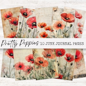 Poppy Junk Journal Pages | Digital Download | Junk Journal Printable | Scrapbook Paper | Poppies Junk Journal | Poppies Paper