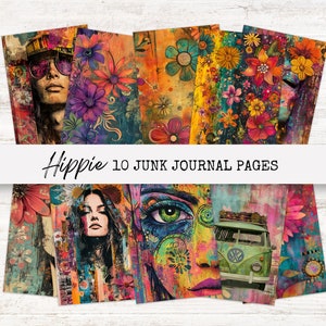 Hippie Girl Junk Journal Pages - Colorful Digital Download - Whimsical Girls Scrapbook Paper - Instant Download