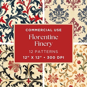 Florentine Paper Pack | Decorative Paper | Digital Paper | Renaissance Paper | Botanical Paper Craft | Background Images