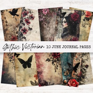 Junk Journal Pages, Gothic Romance Digital Kit, Printable Ephemera, Dark Floral Pages for Scrapbooking