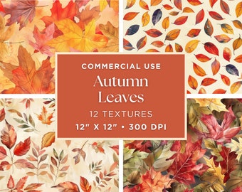 September Digital Papers | Watercolor Autumn Leaves Digital Paper Pack | Junk Journals | Watercolor Autumn | Printable Watercolor Clipart