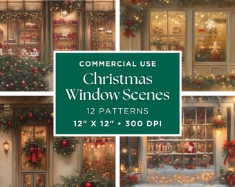 Digitale Papiere Fenster und Türen | Weihnachten Fenster Clipart | Weihnachtsszene Hintergrund | Weihnachten am Fenster Digital Backdrop