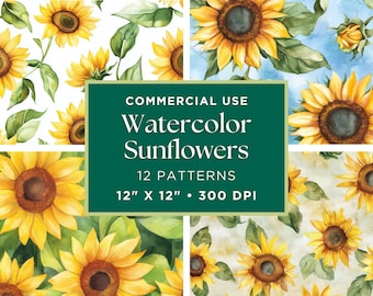 Watercolor Sunflower Seamless Pattern | Boho Sunflower Seamless Pattern | Watercolor Digital File | Floral Digital Paper for Scrapbooking