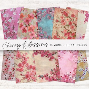 Cherry Blossom Junk Journal Pages, Vintage Japanese Printable Ephemera, Asian Scrapbook Collage Sheets