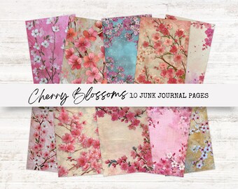 Cherry Blossom Junk Journal Pages, Vintage Japanese Printable Ephemera for Creative Scrapbooking and Collage
