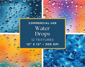 Water Drops Digital Paper | Commercial Use | Junk Journal | Digital Paper Bundle | Digital Download | Rain Drops | Water Drops File